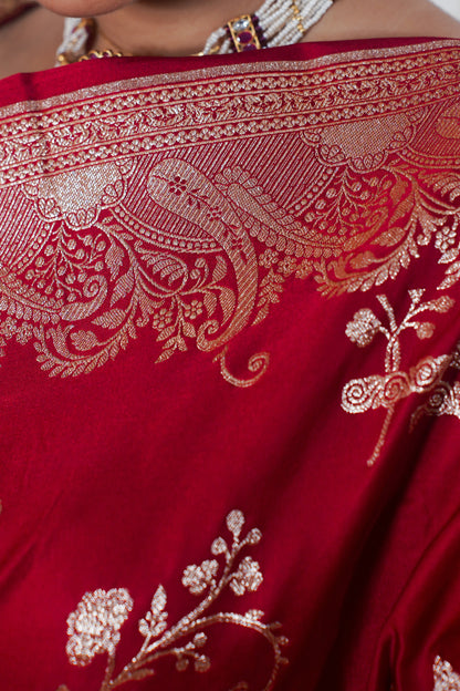 Red pure katan silk saree