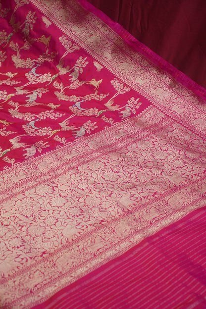 Dark Pink Pure Kadwa Banarasi Handloom Saree