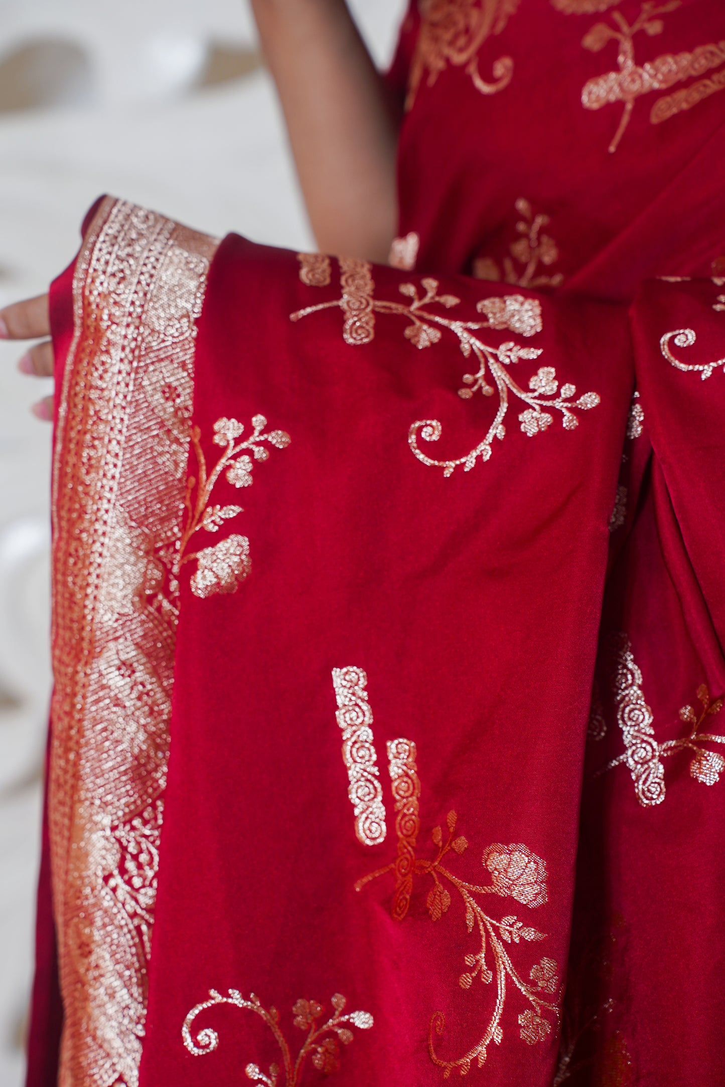 Red pure katan silk saree