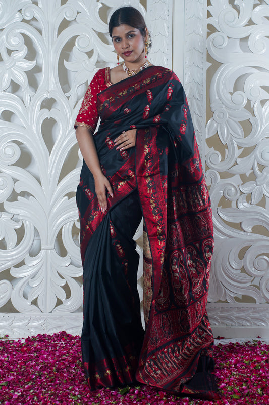 Black pure katan silk saree