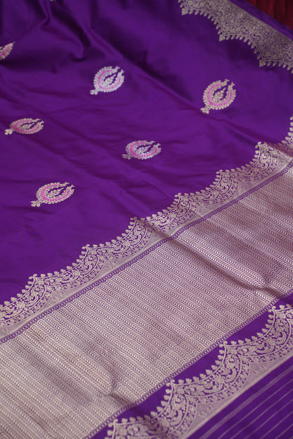 Dark Purple Pure Kadwa Boota Banarasi Handloom Saree