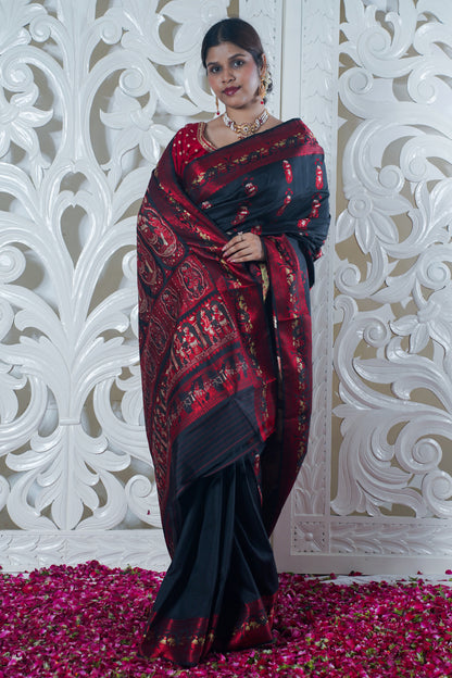 Black pure katan silk saree