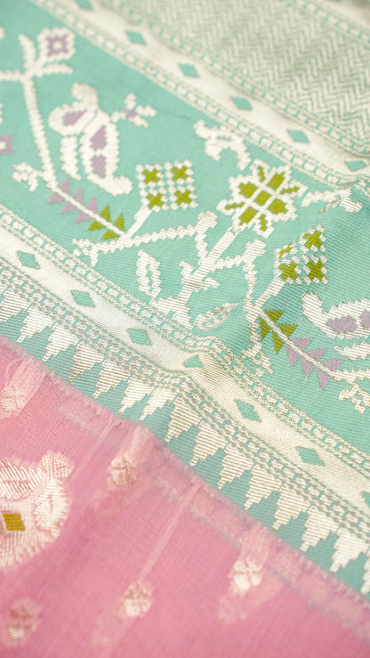 "UTSAV BANARAS 141" Banarasi Pastel Pink Jamdani Cotton Silk Saree