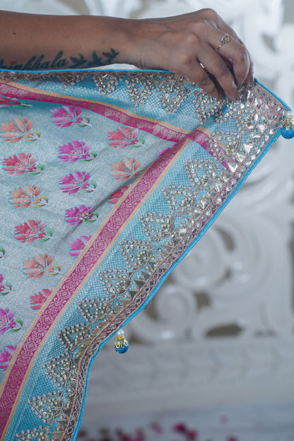 Off-white Pure katan silk saree with border (Embroidery work)