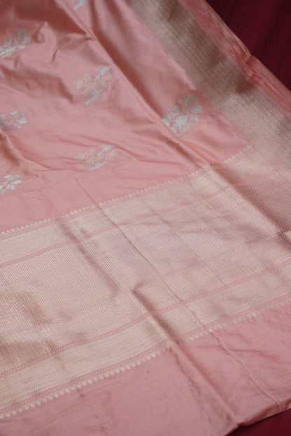 Peach Pure Kadwa Boota Banarasi Handloom Saree