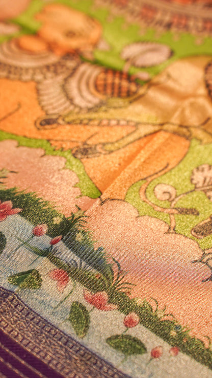 "UTSAV BANARAS 142" Banarasi Forest Green Digital Print Tissue Silk Saree
