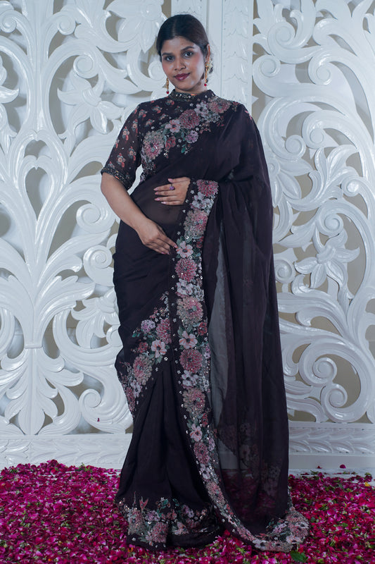 Black pure silk saree (Embroidery work)