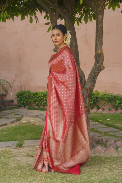 Handwoven Red Banarasi Organza Silk Saree