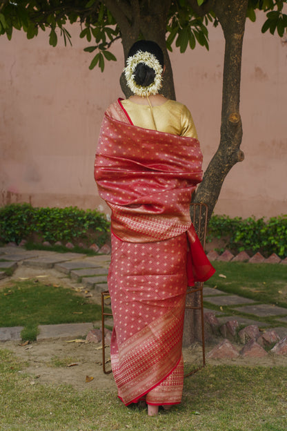 Handwoven Red Banarasi Organza Silk Saree