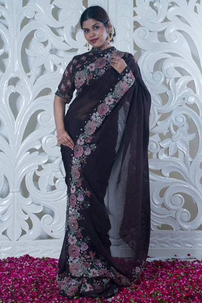 Black pure silk saree (Embroidery work)