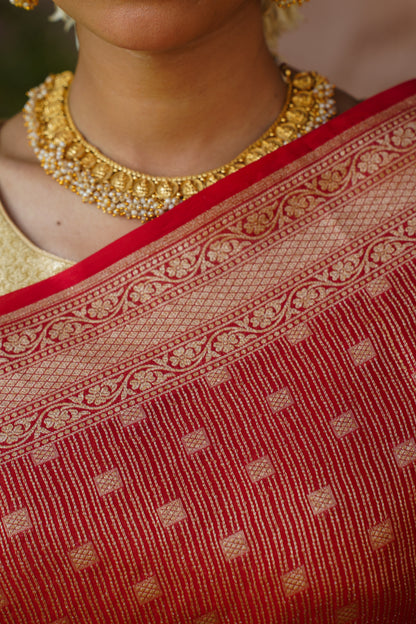 Handwoven Red Banarasi Organza Silk Saree