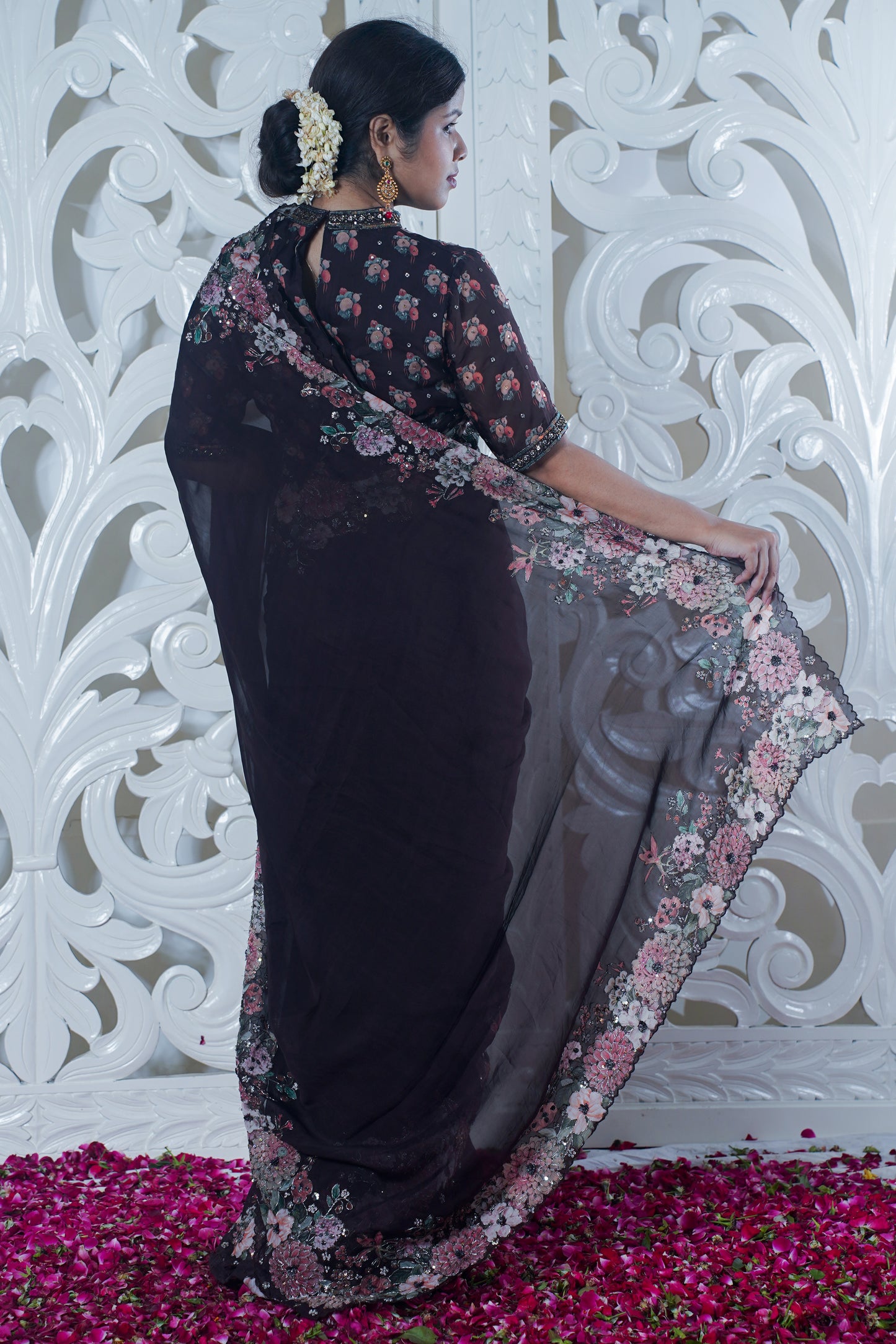 Black pure silk saree (Embroidery work)