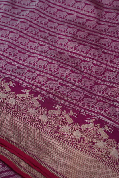 Magenta Pure Kadwa Tanchoi Banarasi Handloom Saree