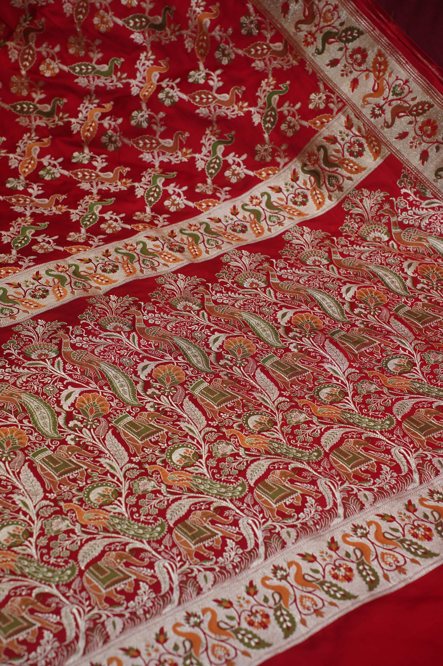 Red Pure Kadwa Jaal Banarasi Handloom Wedding Saree