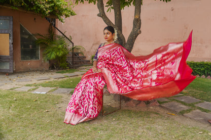 Dark Pink Pure Katan Silk Banarasi Handloom Saree Tagged "Kadwa"