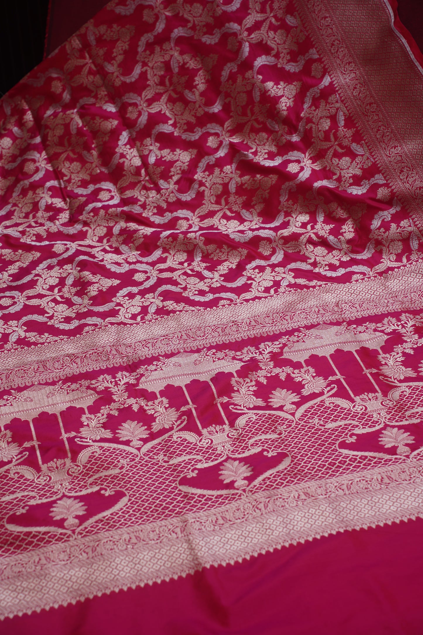 Dark Pink Pure Kadwa Jaal Banarasi Handloom Saree