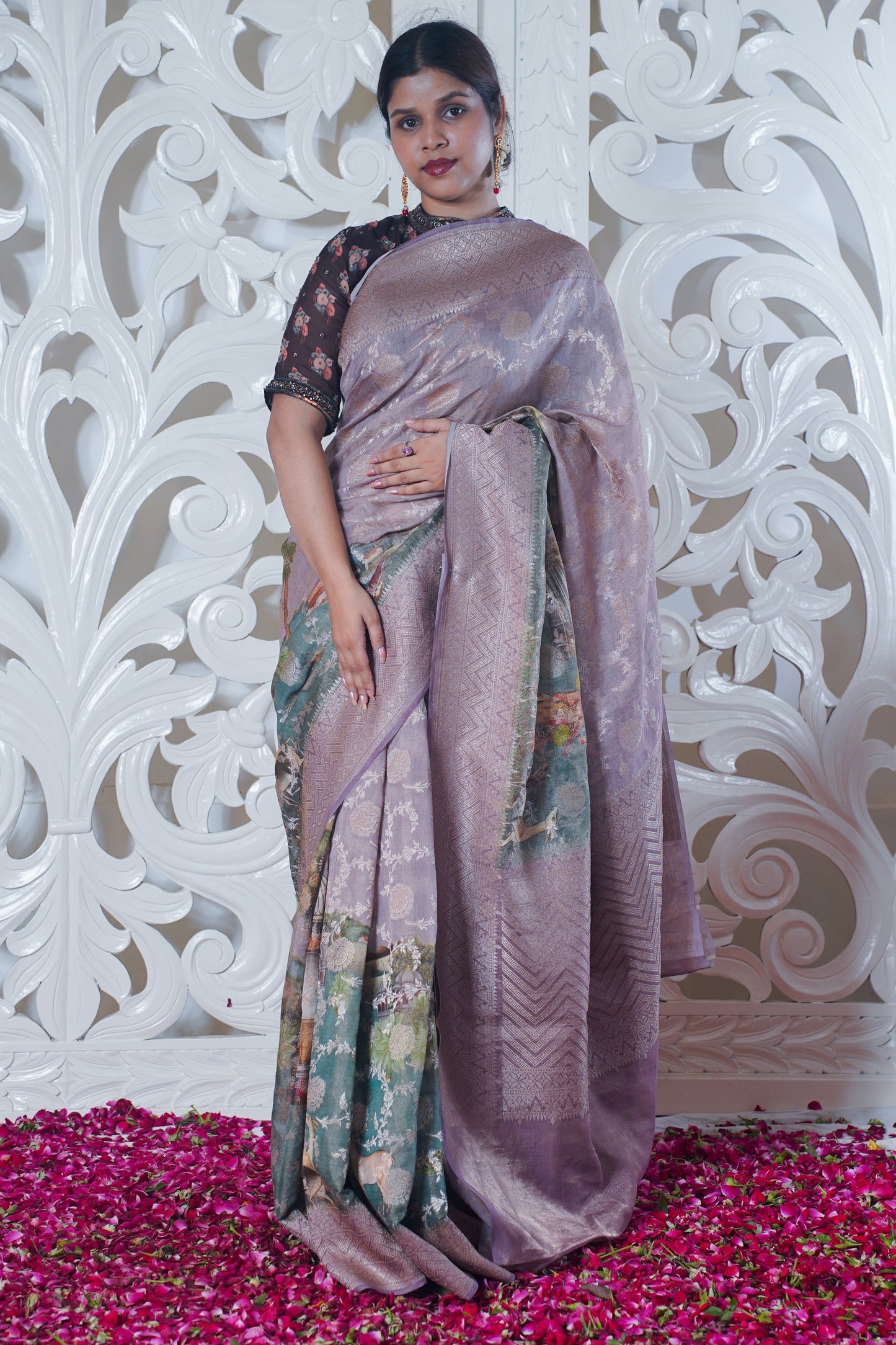 Off white pure Banarasi katan silk saree