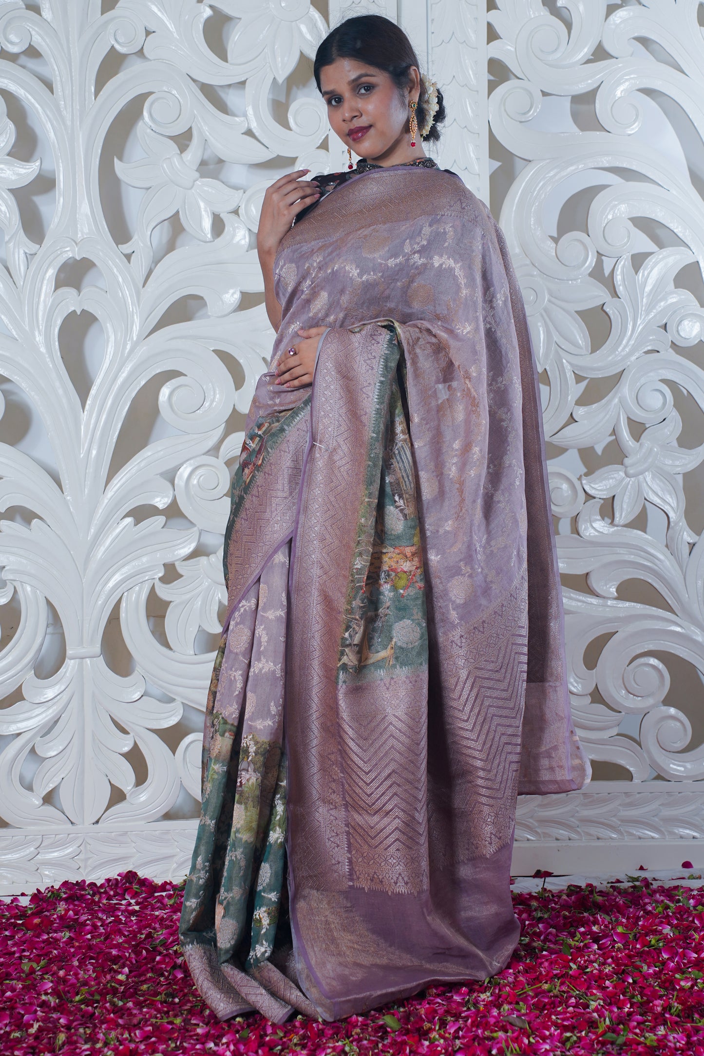 Off white pure Banarasi katan silk saree