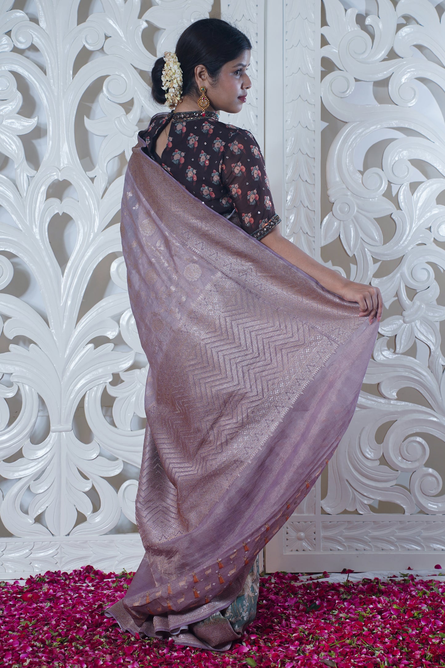 Off white pure Banarasi katan silk saree