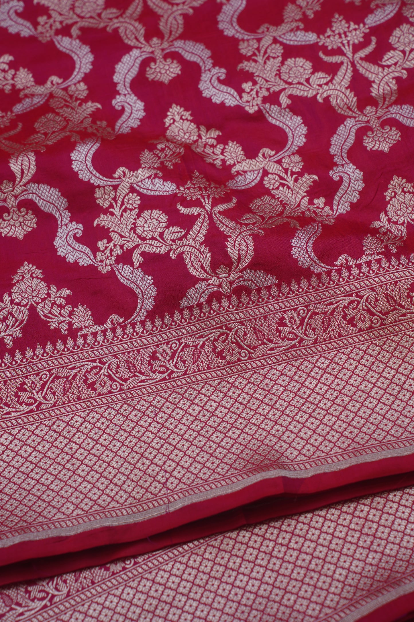 Dark Pink Pure Kadwa Jaal Banarasi Handloom Saree