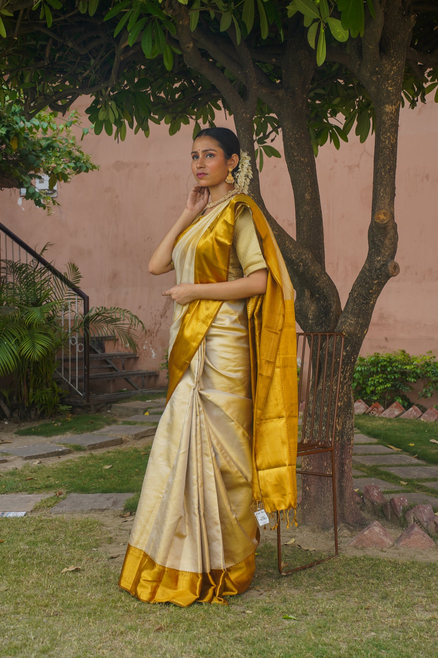 Golden Pure Kanjivaram Silk Saree