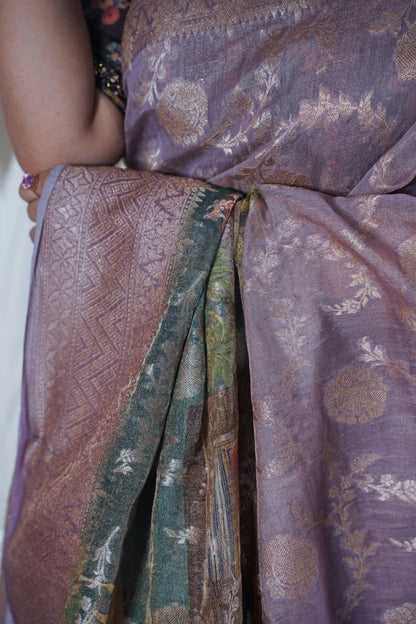 Off white pure Banarasi katan silk saree