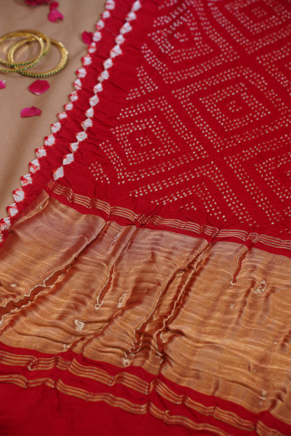 Red Pure Gajji Bandhej Banarasi Handloom Saree