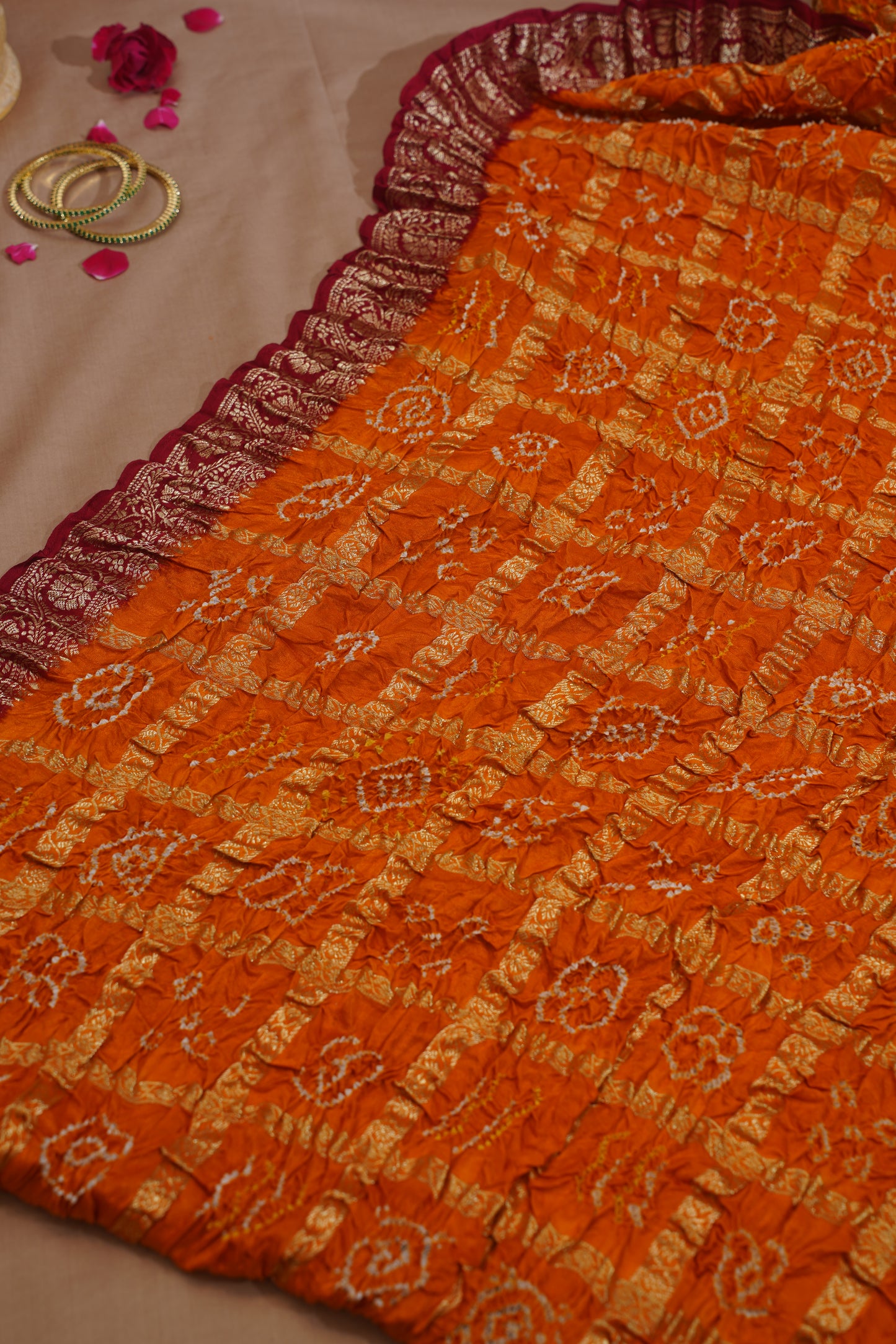 Yellow Pure Gajji Ghat Chola Bandhej Banarasi Handloom Saree