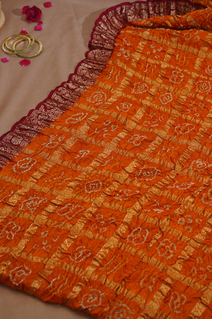 Yellow Pure Gajji Ghat Chola Bandhej Banarasi Handloom Saree