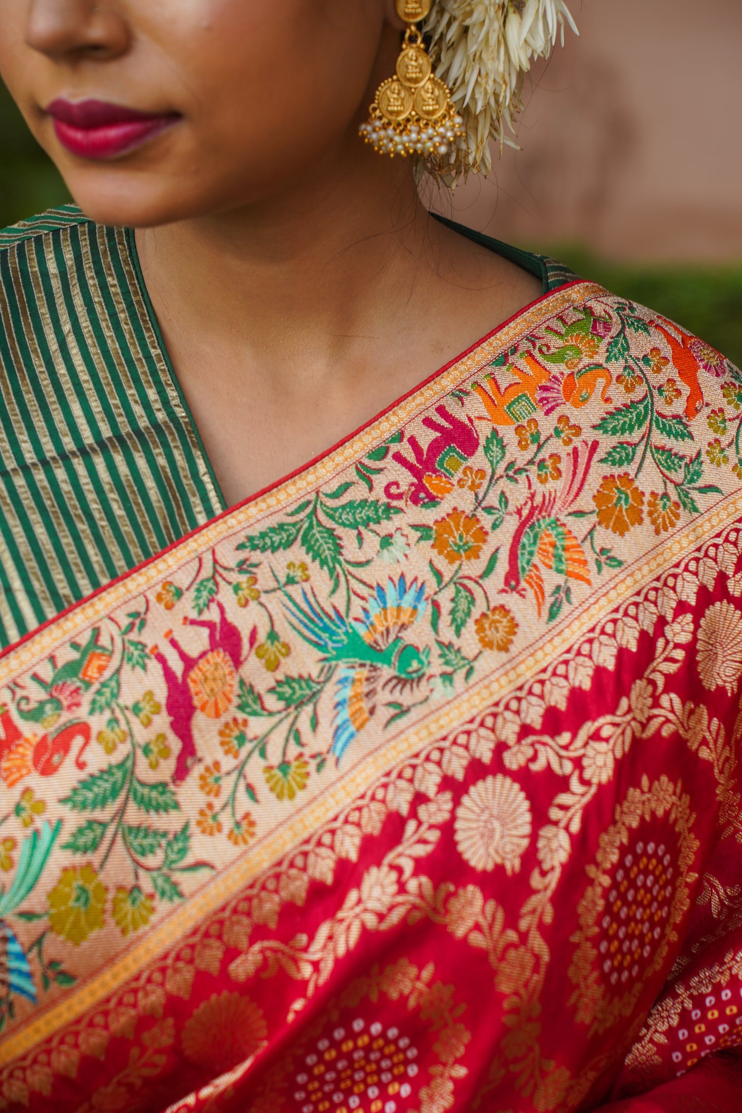 Red Banarasi Silk Saree With Digital Weaving