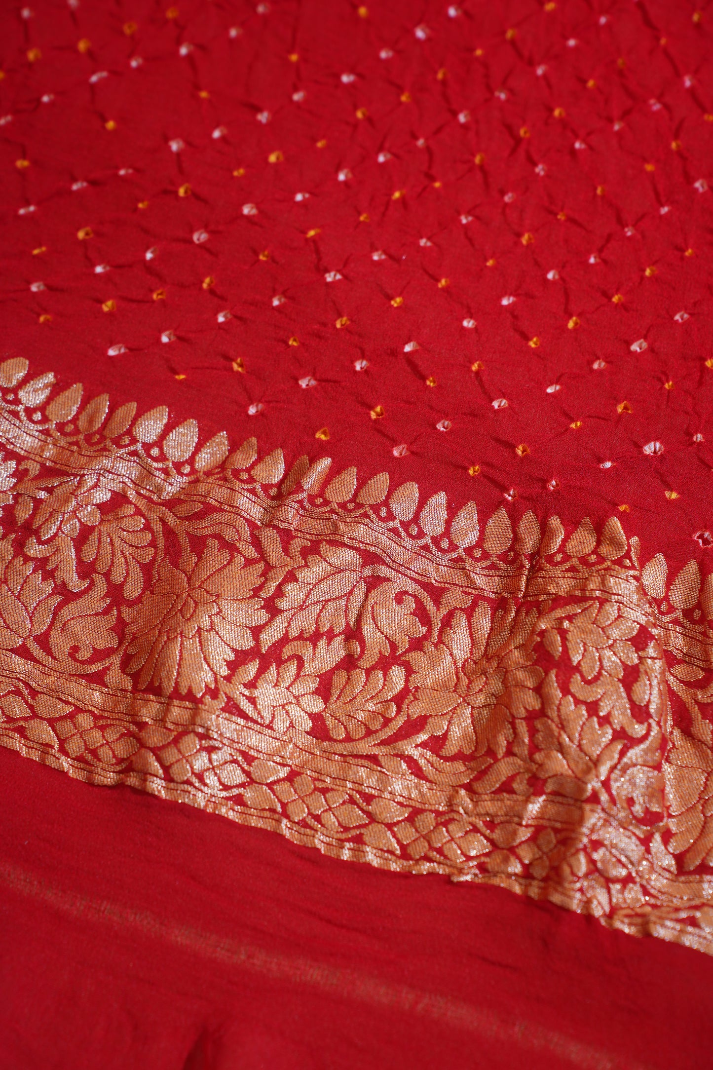 Red Pure Khaddi Bandhej Banarasi Handloom Saree