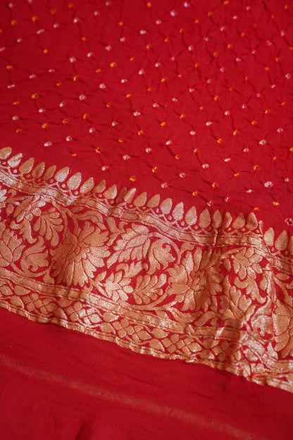 Red Pure Khaddi Bandhej Banarasi Handloom Saree