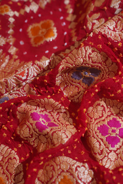 Red Pure Khaddi Bandhej Banarasi Handloom Saree