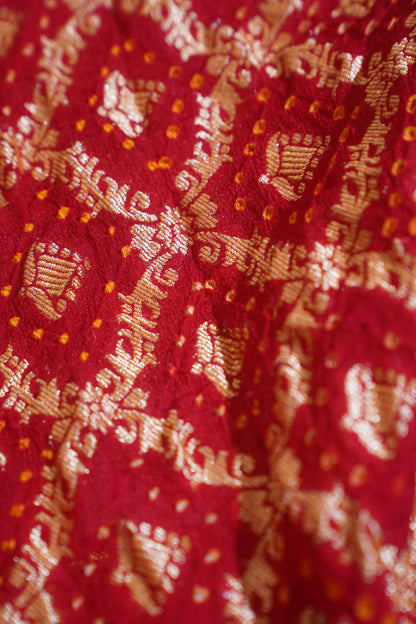 Red Pure Khadi Bandhej Banarasi Handloom Saree