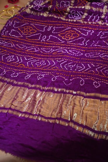 Dark Purple Pure Gajji Ghat Chola Bandhej Banarasi Handloom Saree