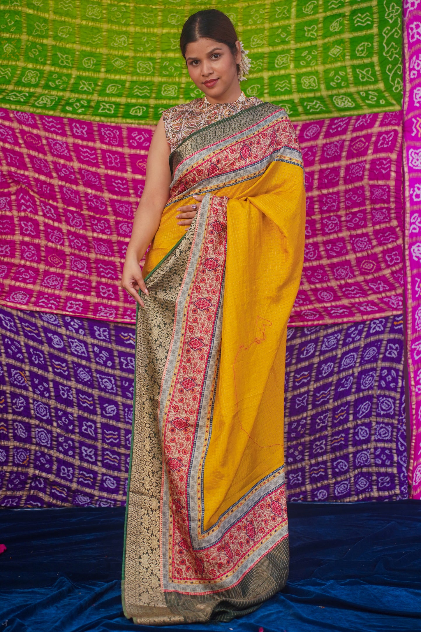 Yellow Natural Moonga Georgette Saree with Handloom Border