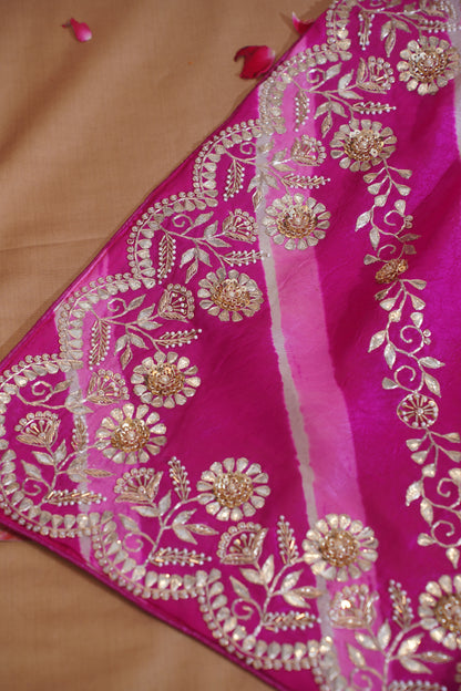 Dark Pink Pure Leheriya Bandhani Banarasi Handloom Saree With Danka Work