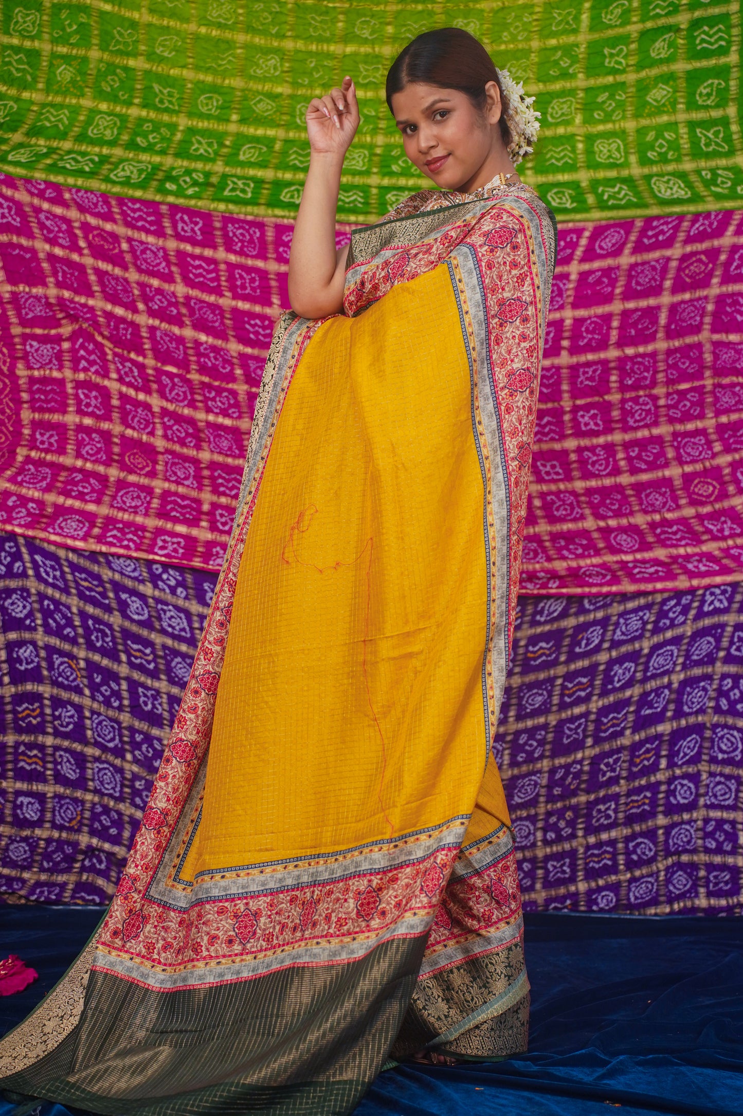 Yellow Natural Moonga Georgette Saree with Handloom Border