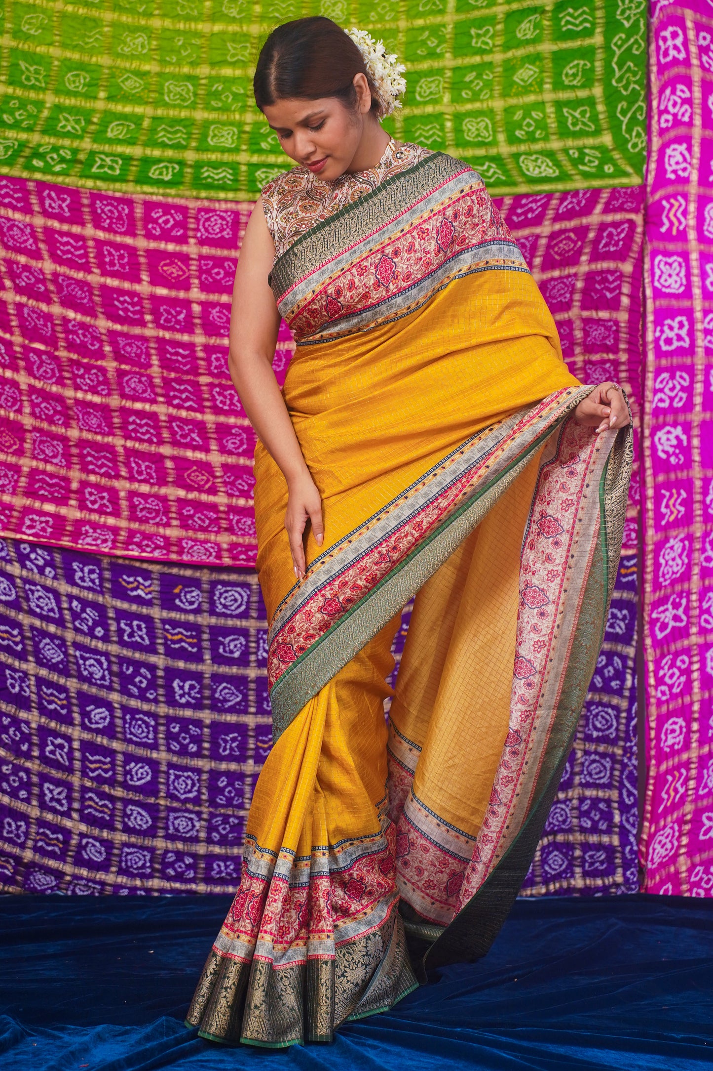 Yellow Natural Moonga Georgette Saree with Handloom Border