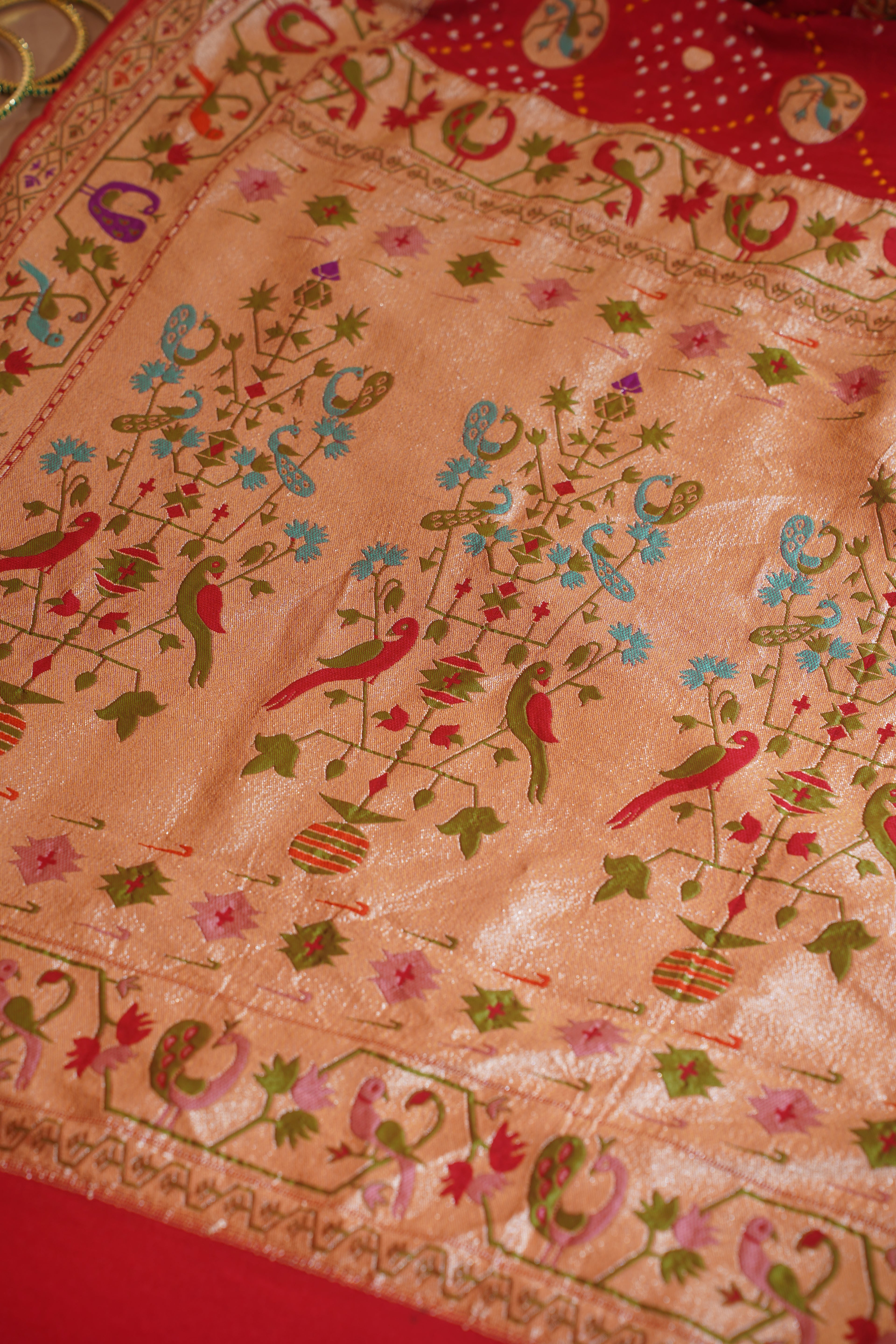 "VIRASAT 112" Red Pure Georgette Bandhej Banarasi Handloom Saree