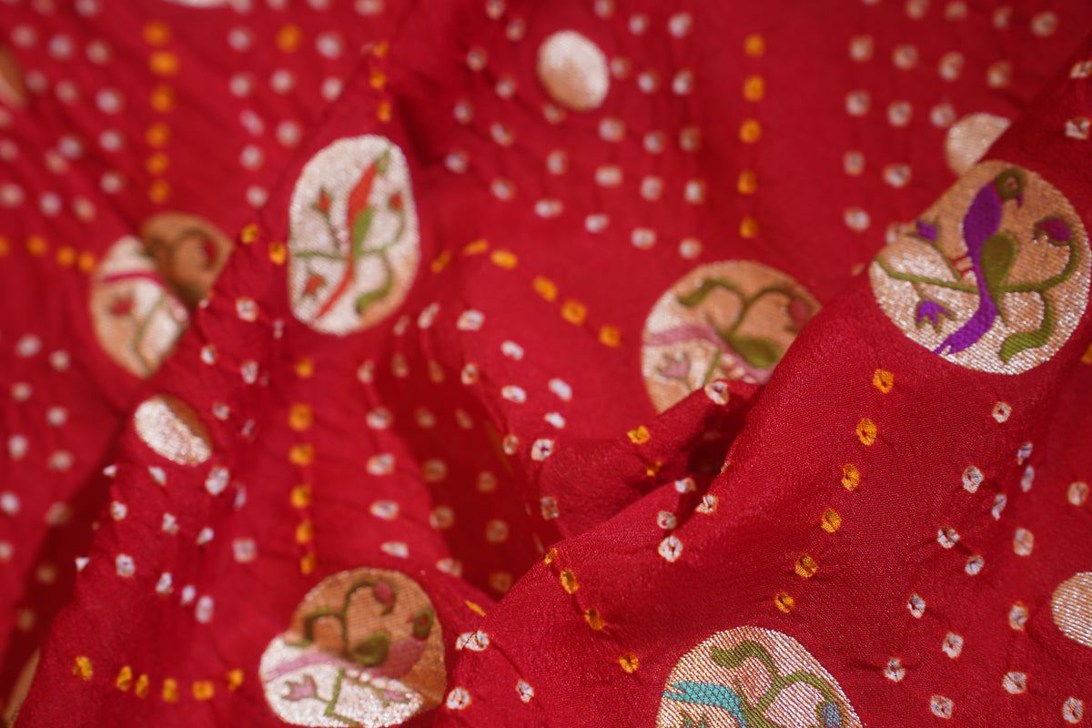 "VIRASAT 112" Red Pure Georgette Bandhej Banarasi Handloom Saree