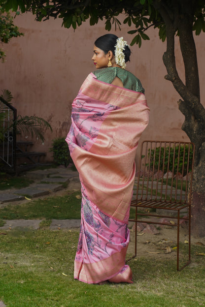 Baby Pink Pure Soft Silk Banarasi Handwoven Saree