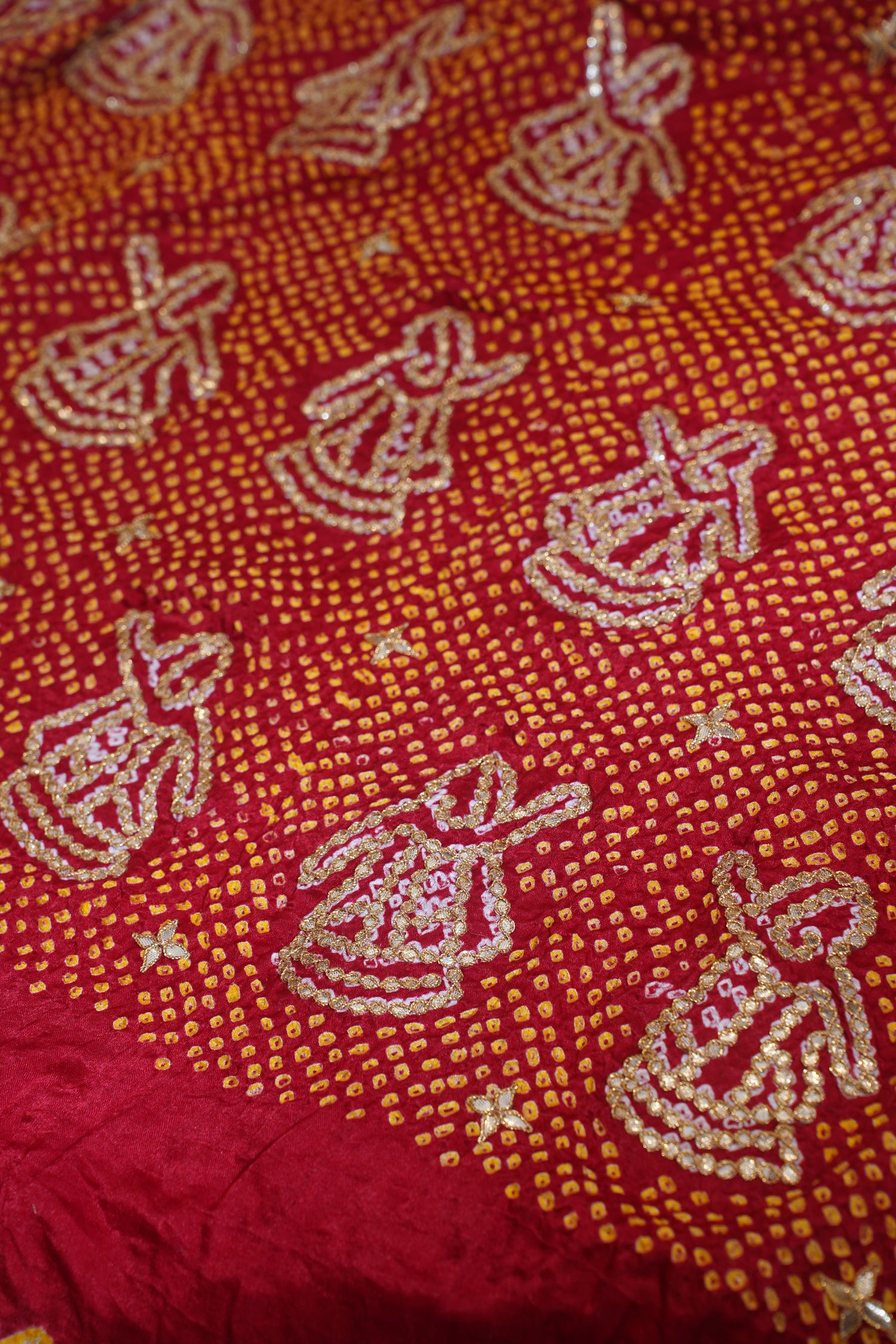 "VIRASAT 113" Maroon Pure Bandhej Banarasi Handloom Saree With Danka Gota Patti Work