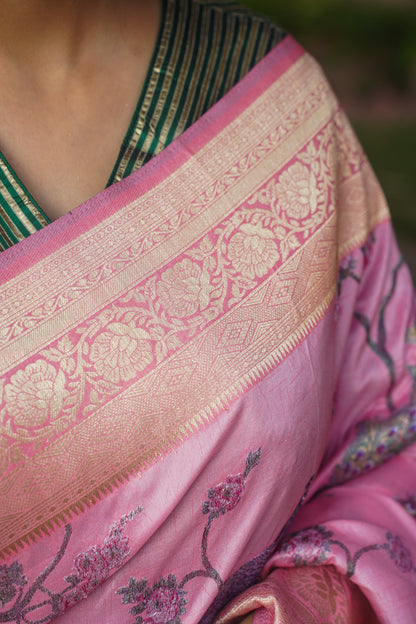 Baby Pink Pure Soft Silk Banarasi Handwoven Saree