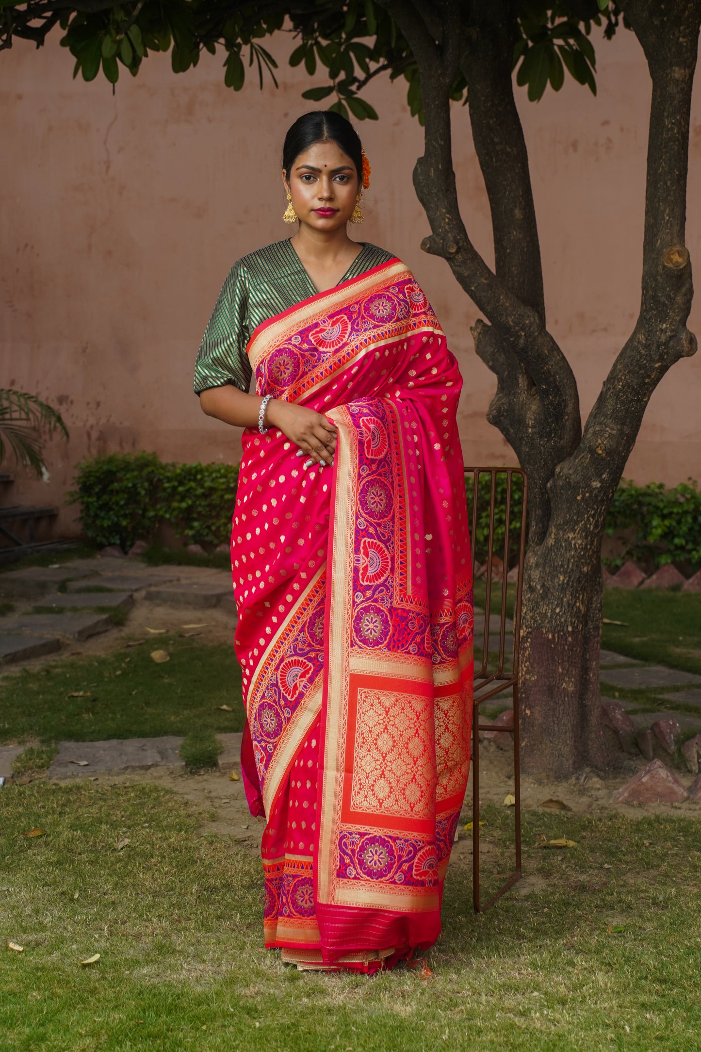 Ambal Pink Banarasi Soft Silk Saree