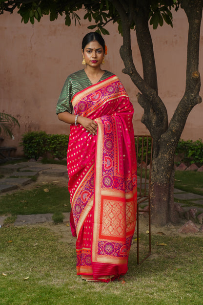 Pink Banarasi Soft Silk Saree