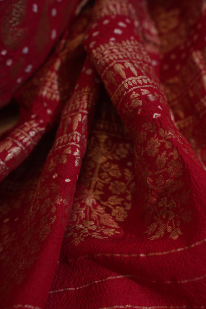 Red Pure Jamdani Bandhej Banarasi Handloom Saree