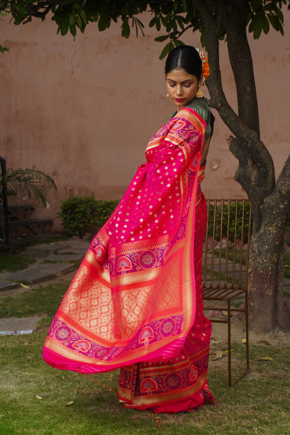 Ambal Pink Banarasi Soft Silk Saree