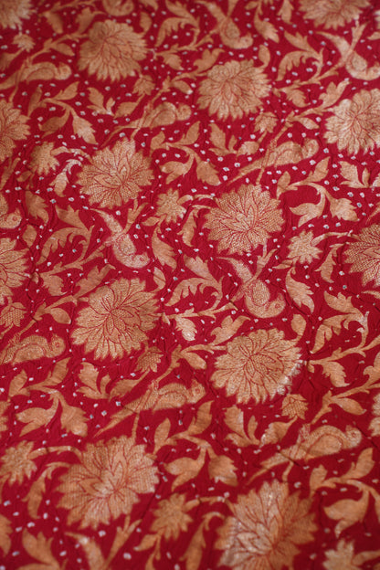 Red Pure Jamdani Bandhej Banarasi Handloom Saree