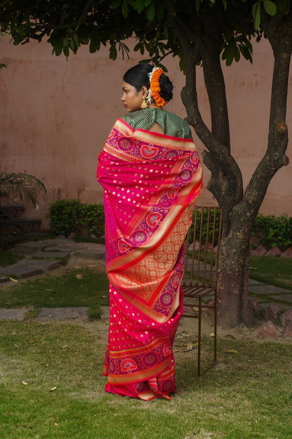 Pink Banarasi Soft Silk Saree